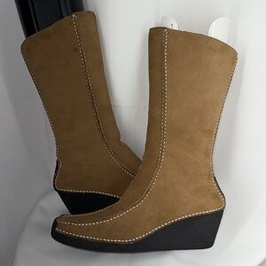 Women's Tan Suede Italian Style Wedge Boots - Size 8.5